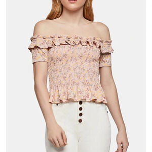 NWT | BCBGeneration | Pink Floral Smocked Off-The-Shoulder Top - Size XL